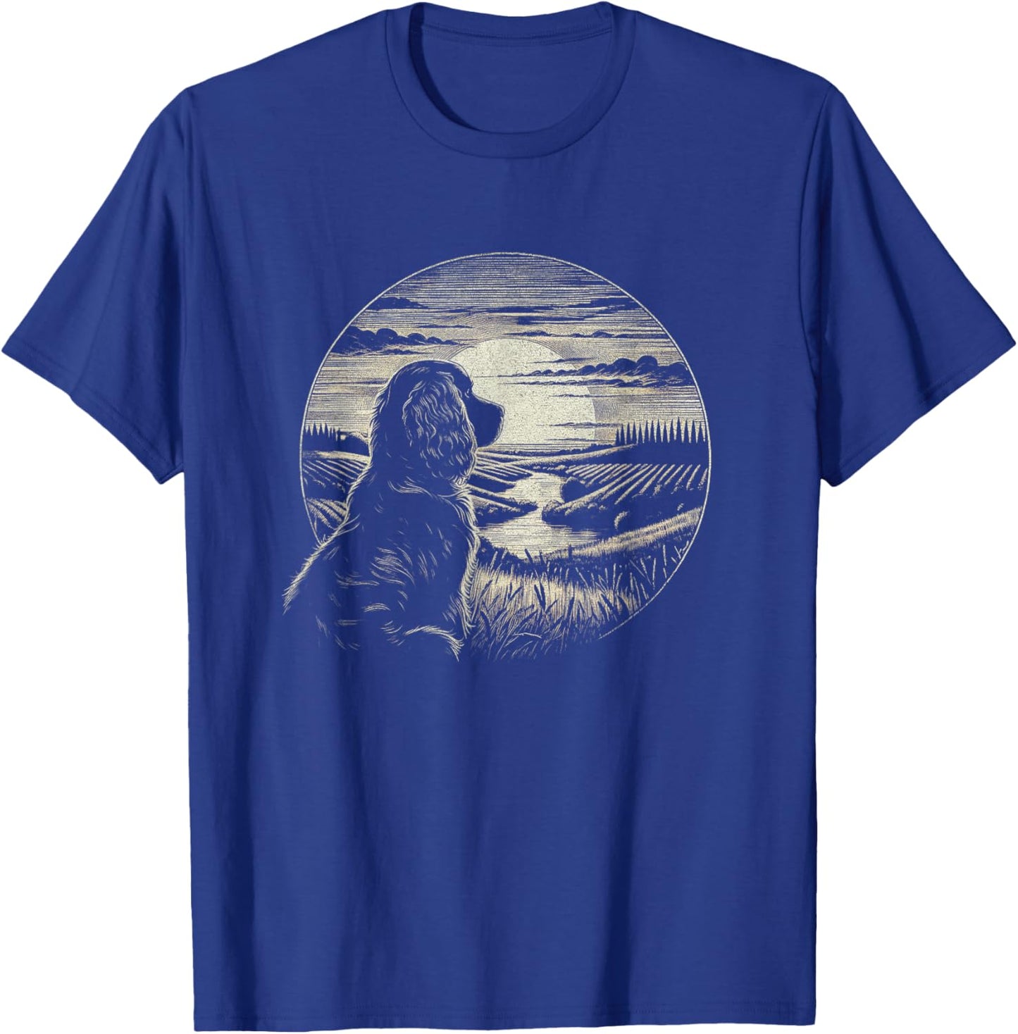 Vintage Boykin Spaniel Dog Retro Sunset Scene Art Design T-Shirt - T-Shirt | Royal