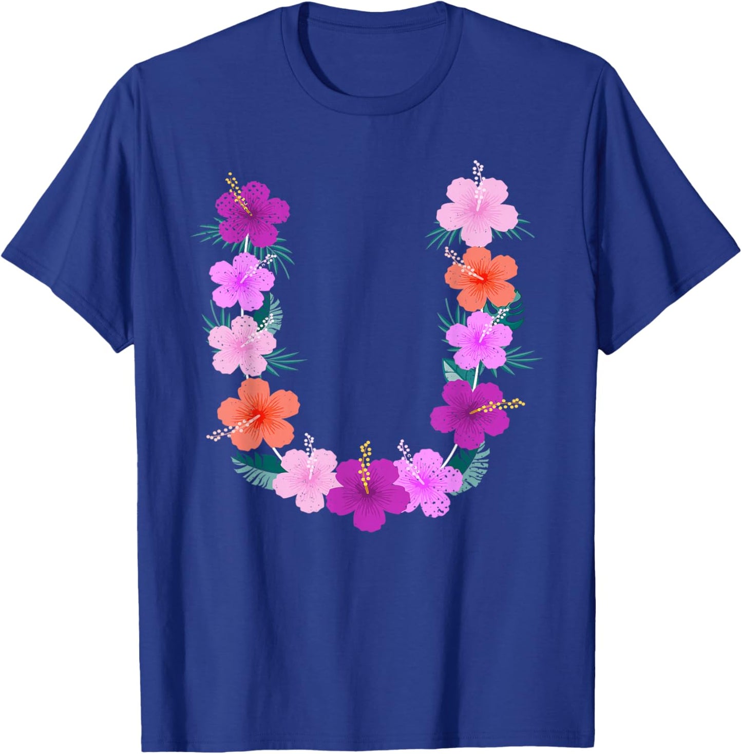 Men Women Colorful Flower Chain Summer Vacation Hawaii Lei T-Shirt - T-Shirt | Royal