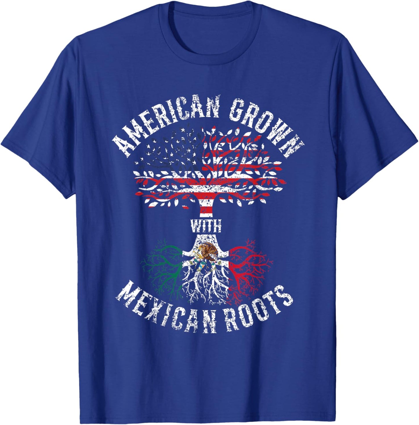 American Grown with Mexican Roots USA Mexico T-Shirt - T-Shirt | Royal
