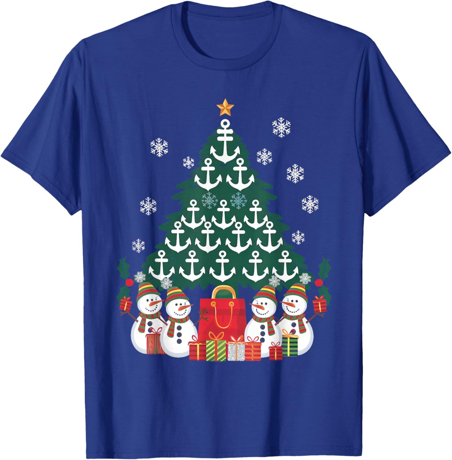 Santa Anchors Xmas Lights As Christmas Tree Cruise Ship Boat T-Shirt - T-Shirt | Royal