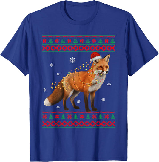 Fox Christmas Sweater Fox Christmas Tree Lights T-Shirt - T-Shirt | Royal