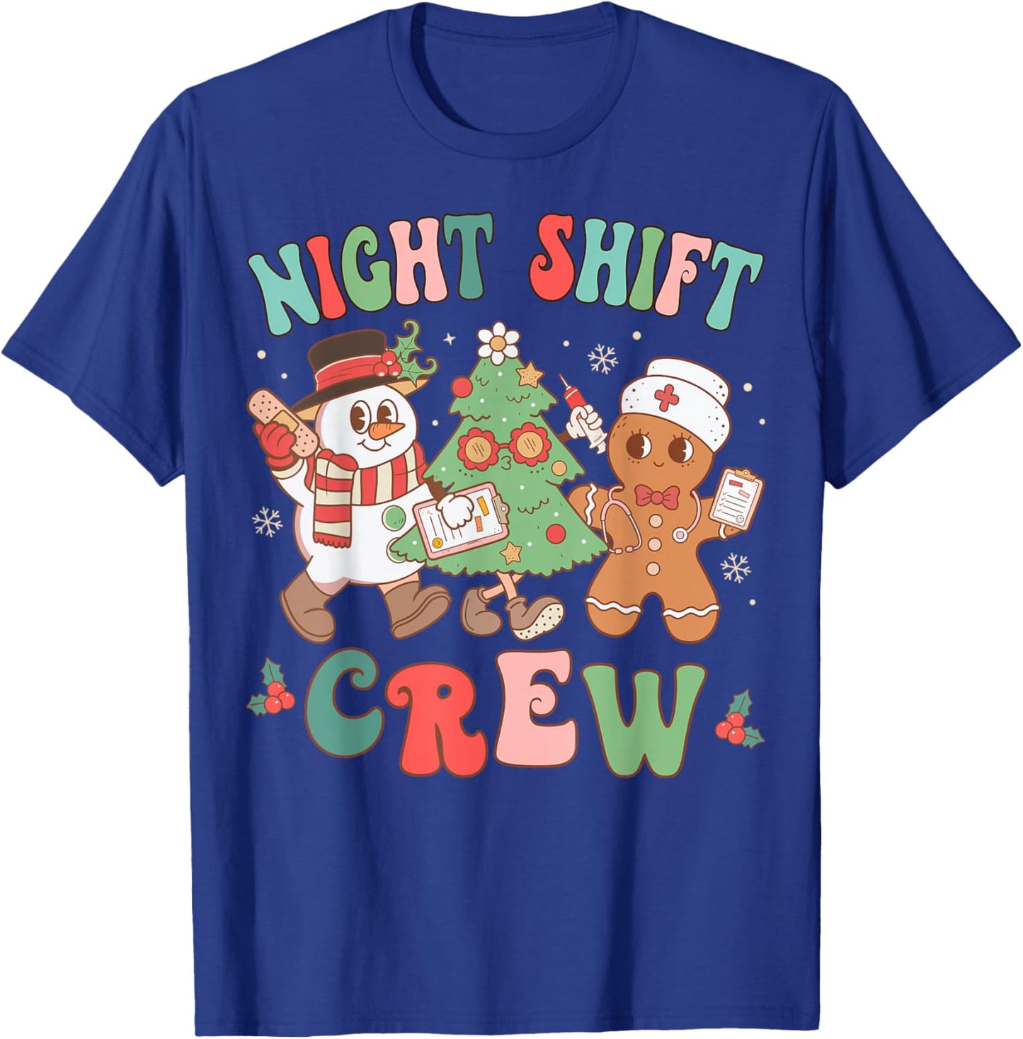 Retro Night Shift Nurse Crew Christmas Night Shift Nursing T-Shirt - T-Shirt | Royal