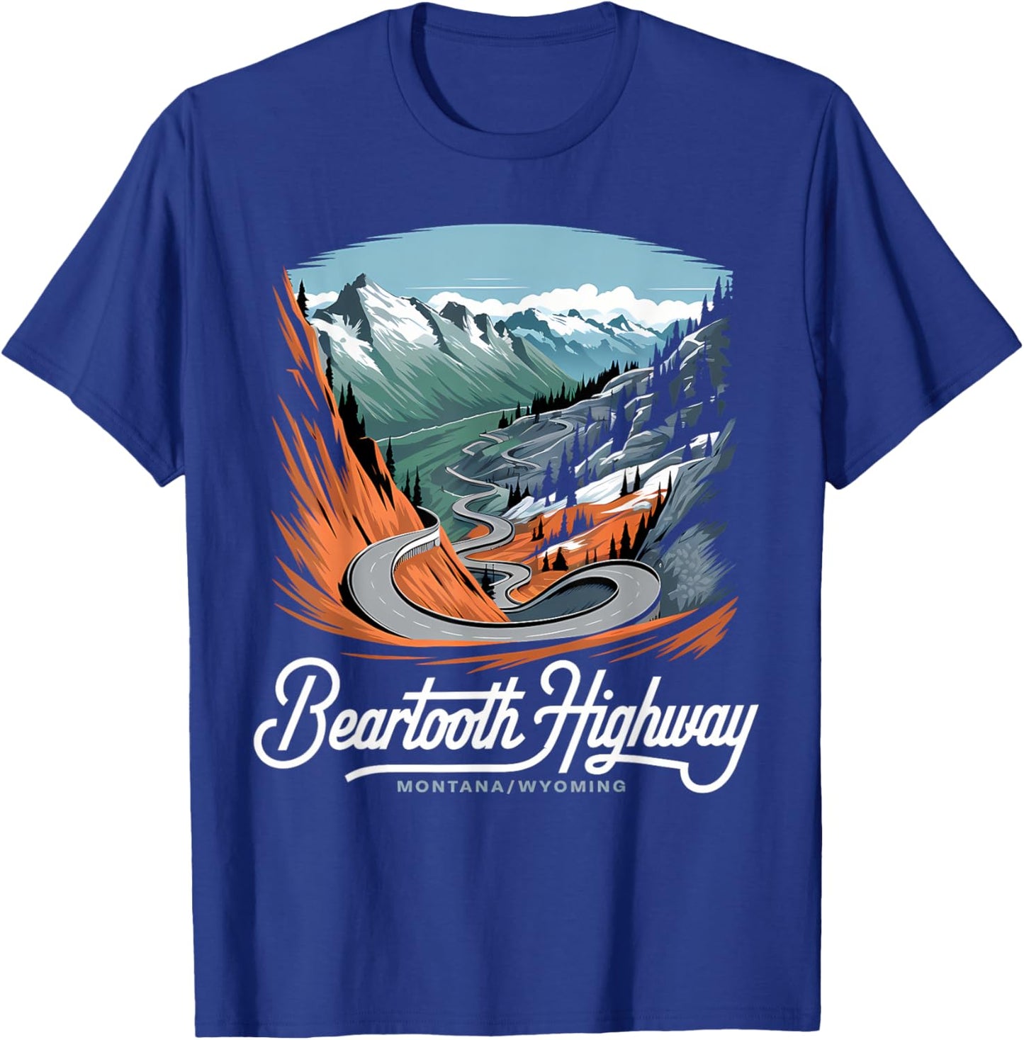 Beartooth Highway Montana Wyoming Mountains Winding Road T-Shirt - T-Shirt | Royal