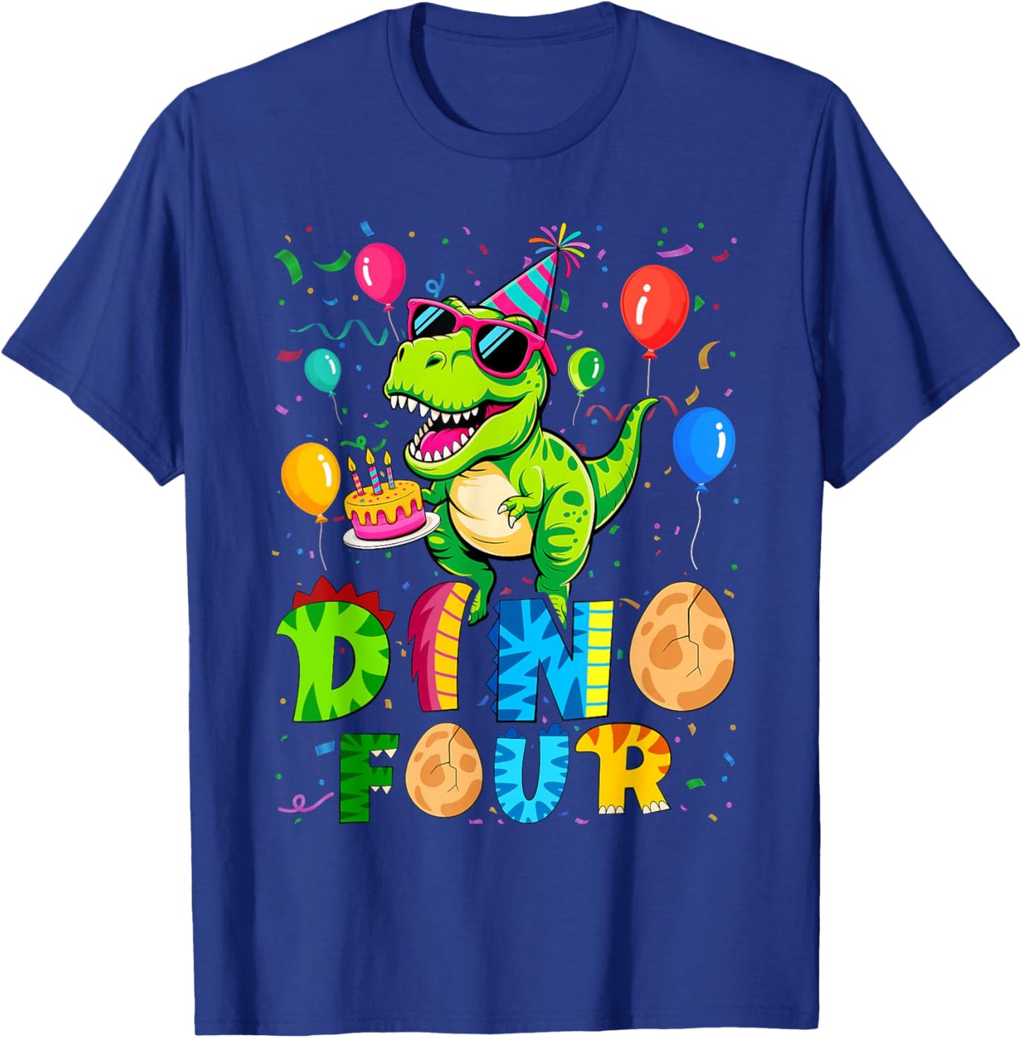 Dino Four Dinosaur 4th Birthday Matching Family T-Shirt - T-Shirt | Royal