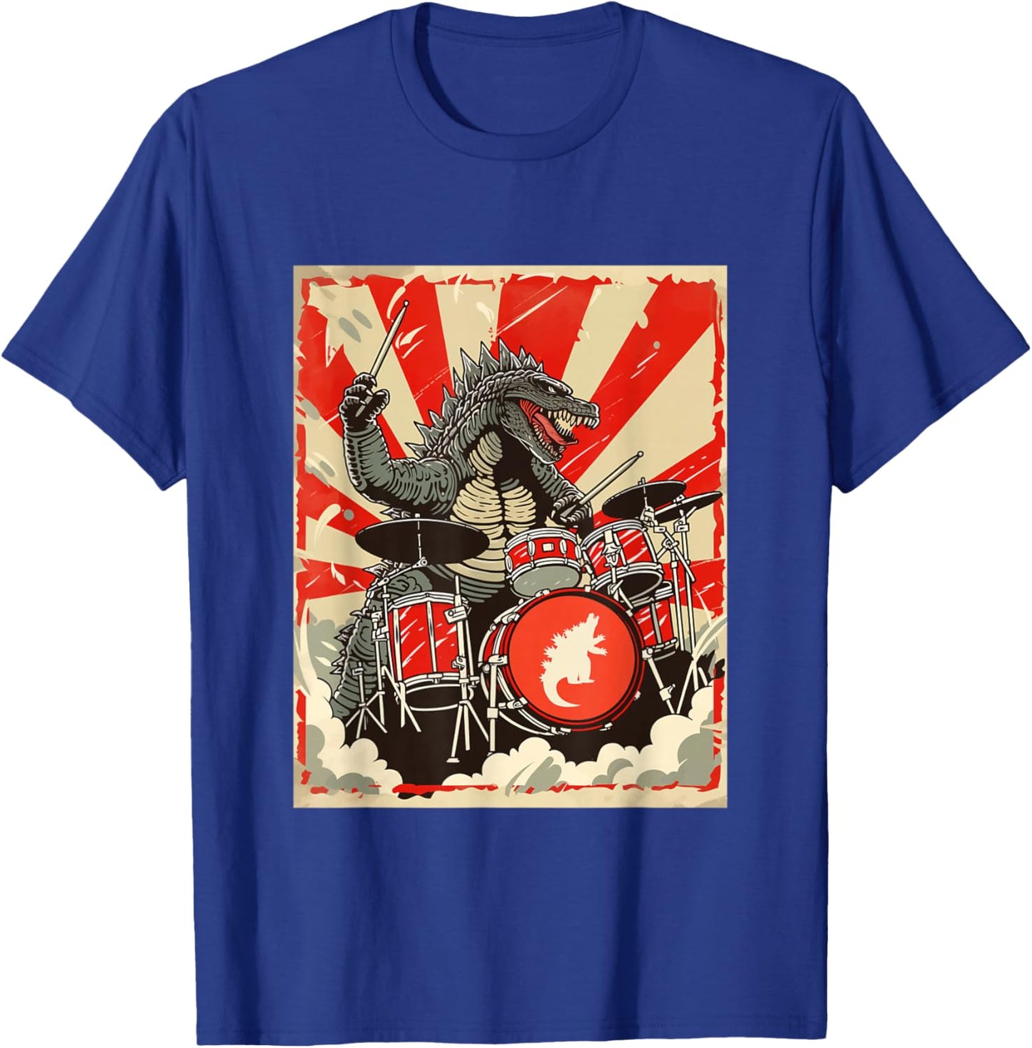 Japanese Monster Kaiju Smashing Drums Music T-Shirt - T-Shirt | Royal