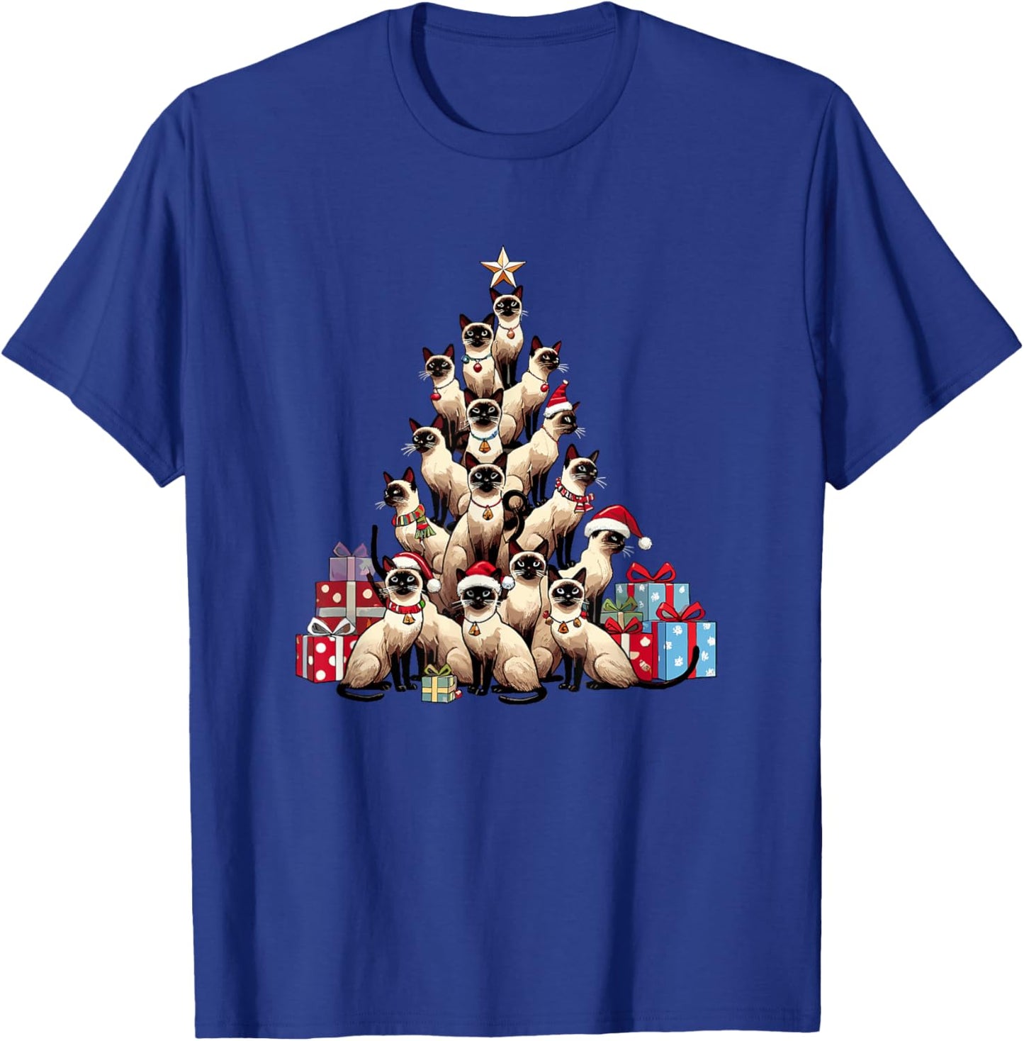 Christmas Tree Siamese Cat Women Kids T-Shirt - T-Shirt | Royal