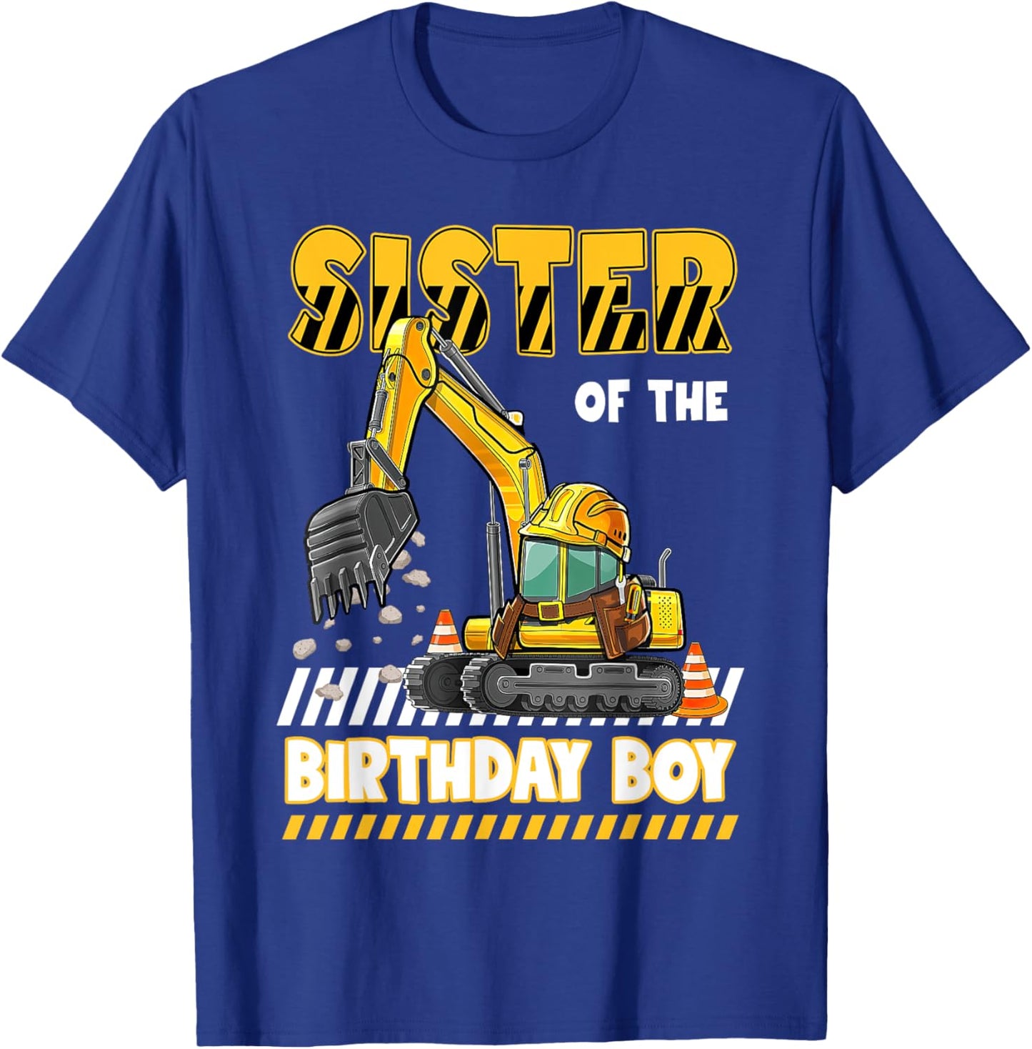 Sister Of The Birthday Boy Construction Excavator Family T-Shirt - T-Shirt | Royal