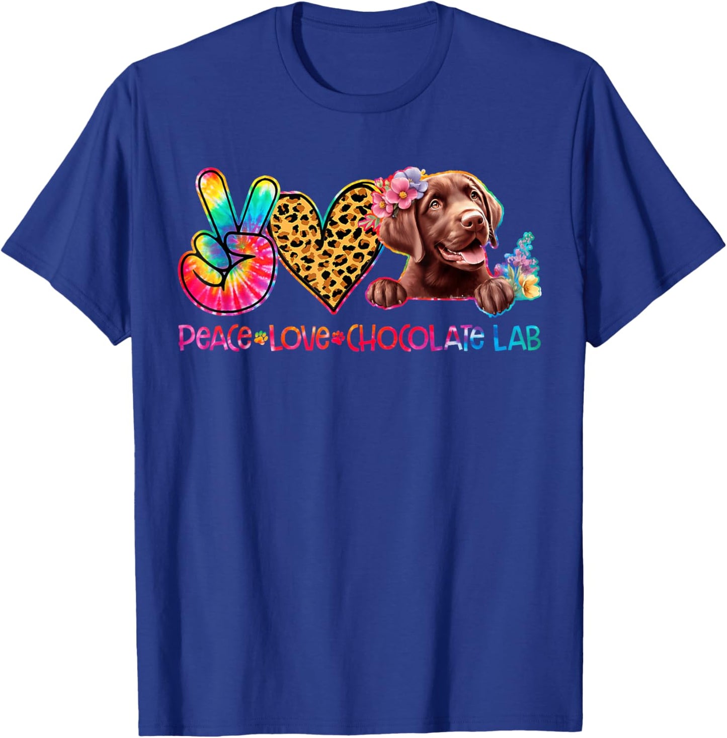 Peace Love Chocolate Lab Tie Dye Dog Lover Women Kids T-Shirt - T-Shirt | Royal