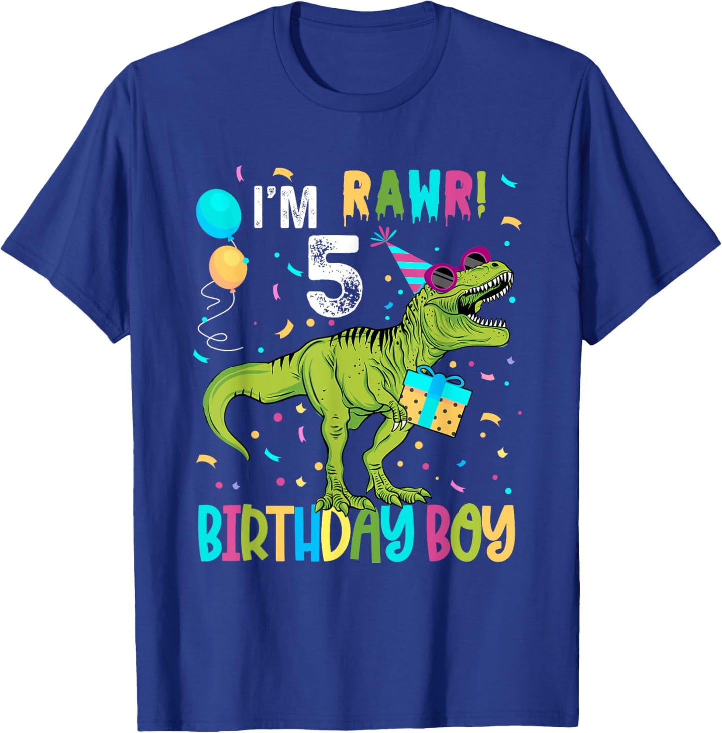 Birthday Boy 5 Years Old 5th Cute Rex Family Dinosaur Squad T-Shirt - T-Shirt | Royal