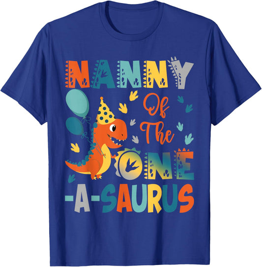 Nanny Of The One-A-Saurus 2Nd Birthday Dinosaur Party T-Shirt - T-Shirt | Royal