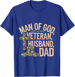 Man Of God Veteran Husband Dad Christian Jesus Camouflage T-Shirt - T-Shirt | Royal