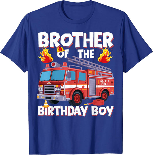 Brother of The Birthday Boy Fire Truck Firefighter Brother T-Shirt - T-Shirt | Royal