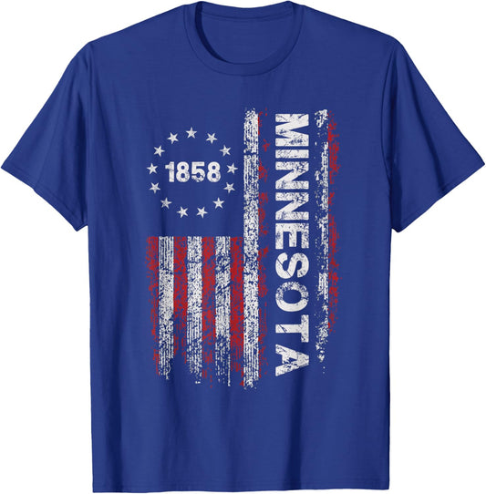 1858 Minnesota State US Flag Vintage Women Youth T-Shirt - T-Shirt | Royal