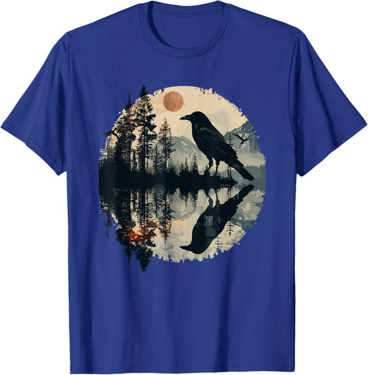 Black Raven Reflection Crow Nature Art T-Shirt - T-Shirt | Royal