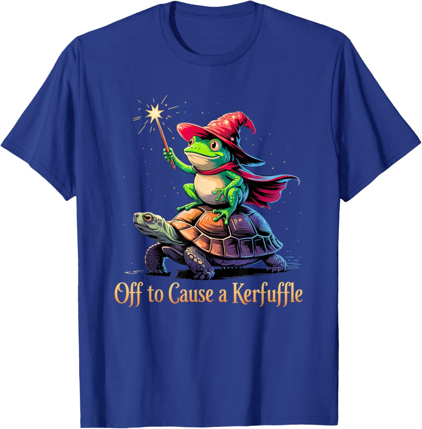 Off to Cause A Kerfuffle - Funny Meme Whimsical Frog Wizard T-Shirt - T-Shirt | Royal
