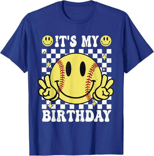 It's My Birthday Softball Girl Boy - Softball Birthday Party T-Shirt - T-Shirt | Royal