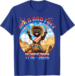 Patriotic Black Cat 250 Years of Freedom 1776 2026 T-Shirt - T-Shirt | Royal