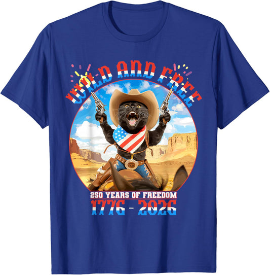 Patriotic Black Cat 250 Years of Freedom 1776 2026 T-Shirt - T-Shirt | Royal