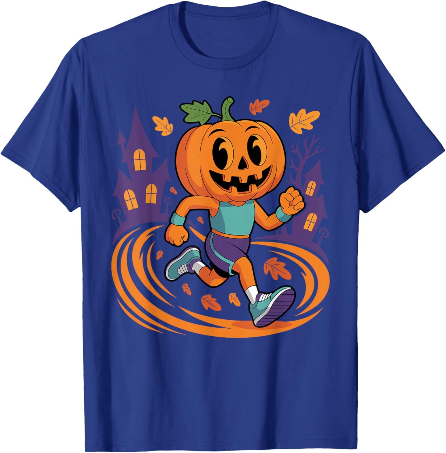 Halloween Pumpkin Running Fall Costume Funny Runner Marathon T-Shirt - T-Shirt | Royal