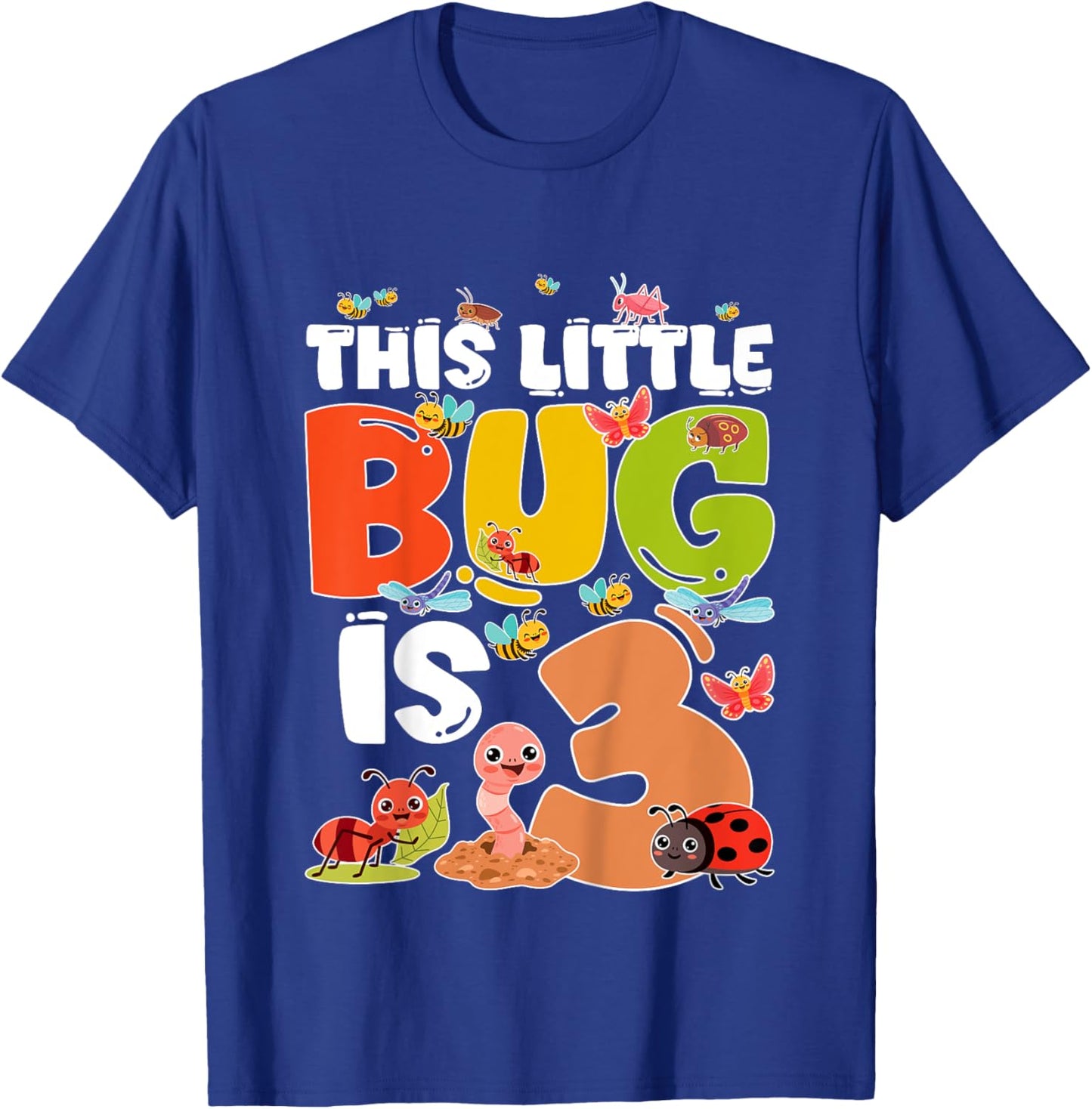 Kids 3rd Bug Birthday Three Year Old Bugs Birthday Insects T-Shirt - T-Shirt | Royal
