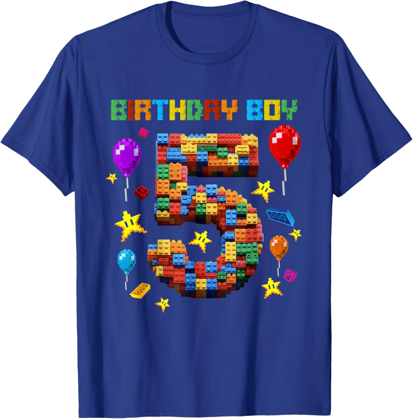 5 Year Old Blocks Building Master Builder 5th Birthday Boy T-Shirt - T-Shirt | Royal