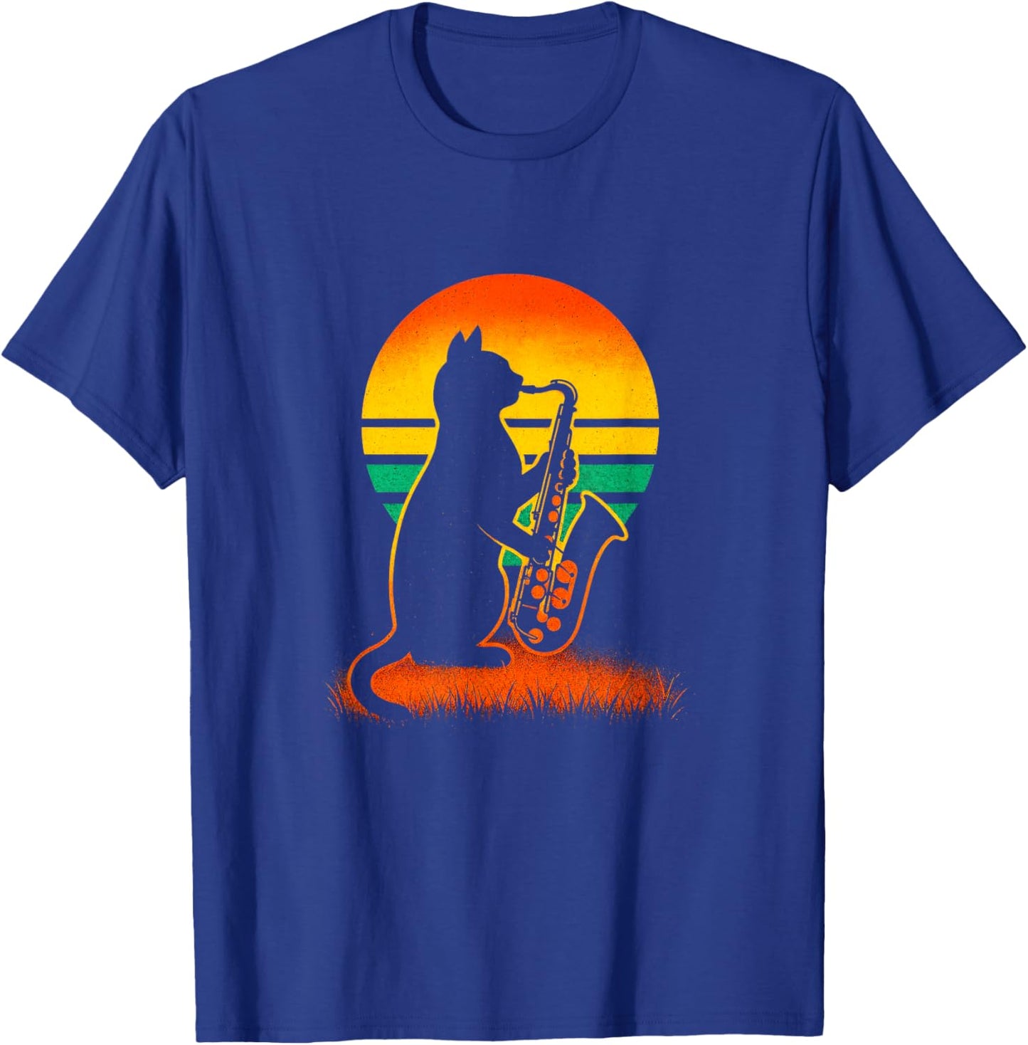 Jazz Cat Sunset - Funny Saxophone Music Lover T-Shirt - T-Shirt | Royal