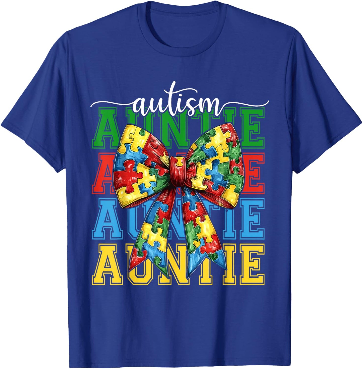 Autism Auntie Puzzle Coquette Bow Autism Awareness Aunt T-Shirt - T-Shirt | Royal