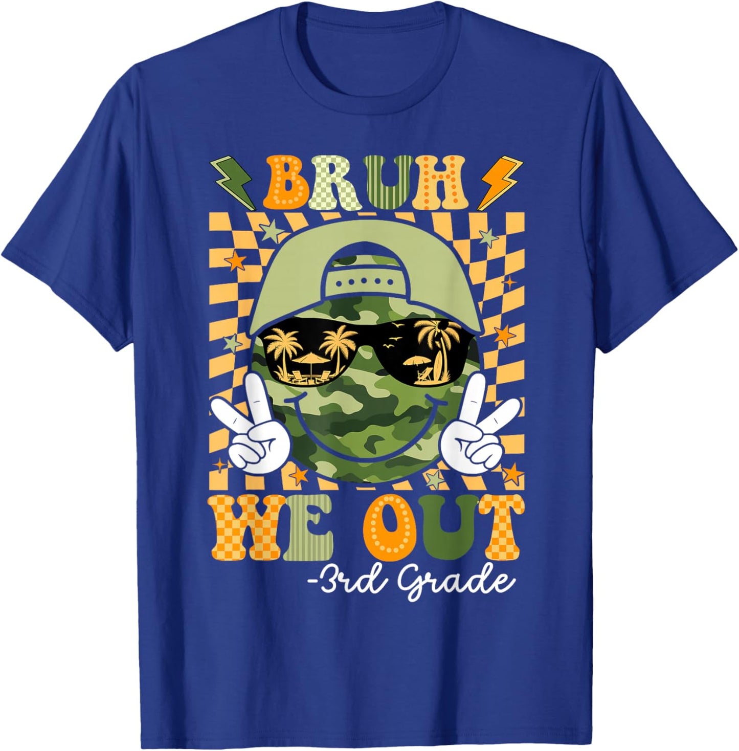Camo Last Day of School 3rd Grade We Out Bruh Kids Boy T-Shirt - T-Shirt | Royal