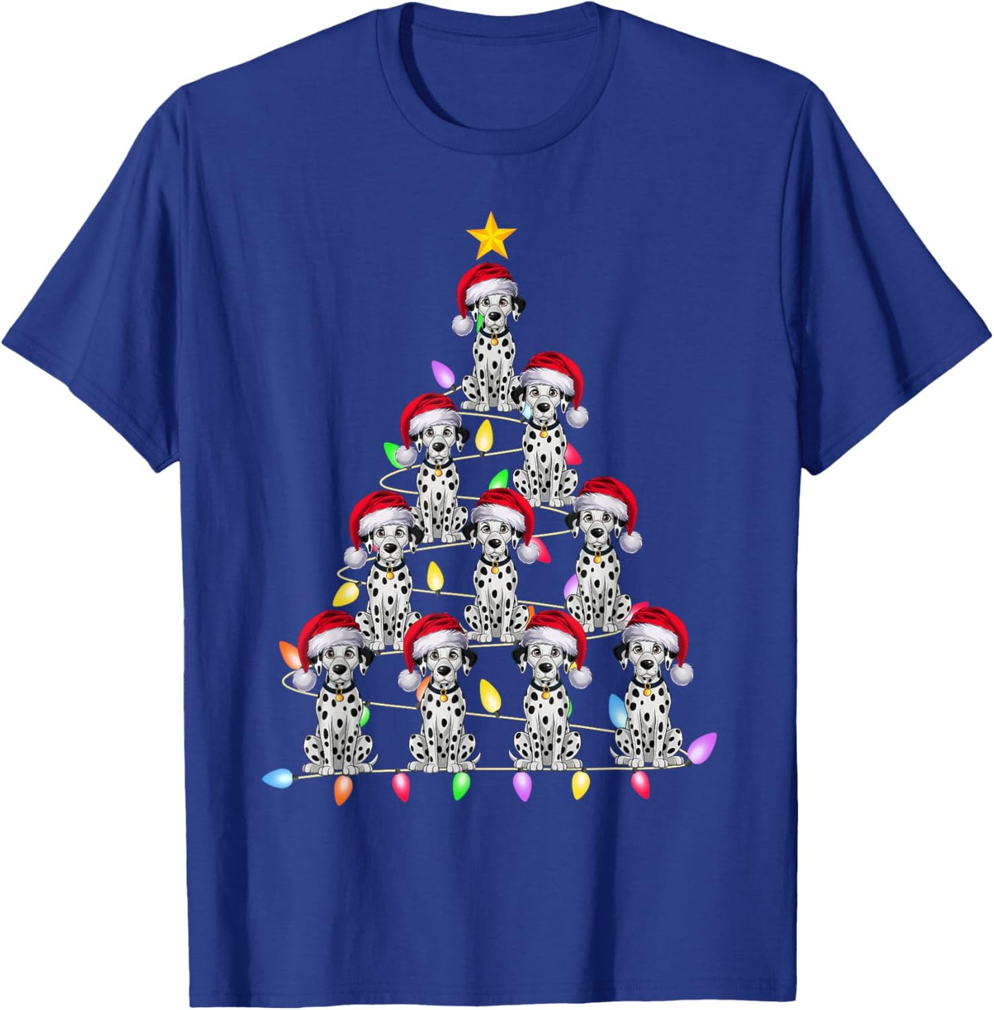 Christmas Tree Lights Men Women Santa Dalmatian Dog Xmas PJs T-Shirt - T-Shirt | Royal
