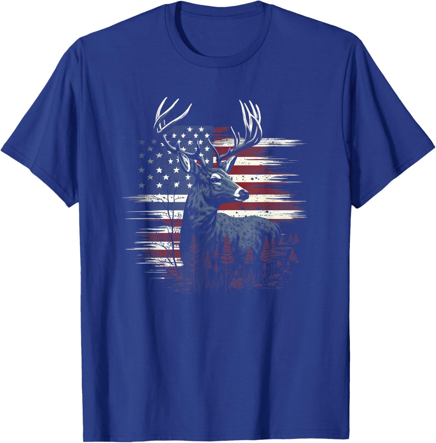 Deer Hunting American Flag Whitetail Buck Antlers T-Shirt - T-Shirt | Royal