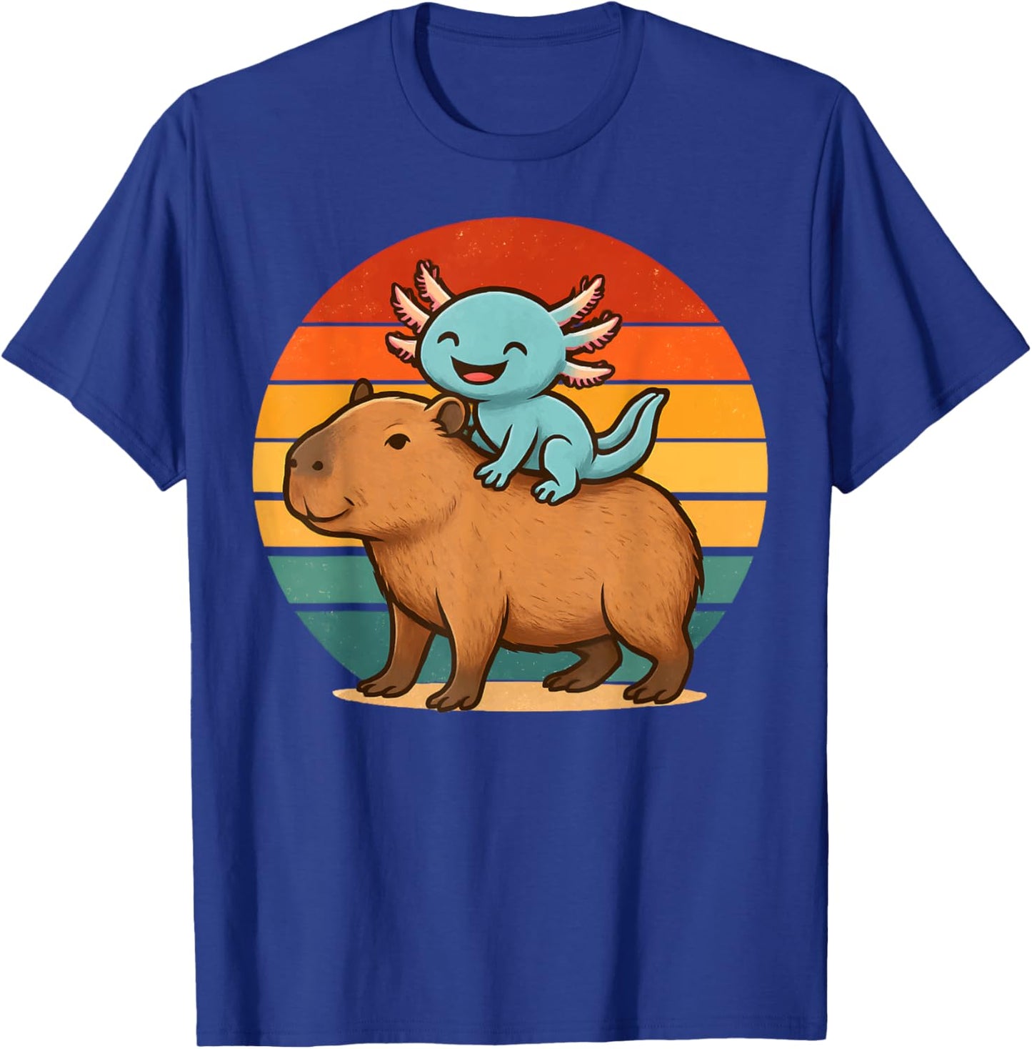 Funny Axolotl and Capybara Lover Graphic Kawaii Kids Boys T-Shirt - T-Shirt | Royal