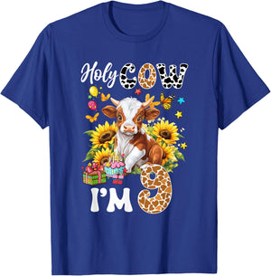 Holy Cow I'm 9 Years Old Farm Cow Sunflowers 9Th Birthday T-Shirt - T-Shirt | Royal