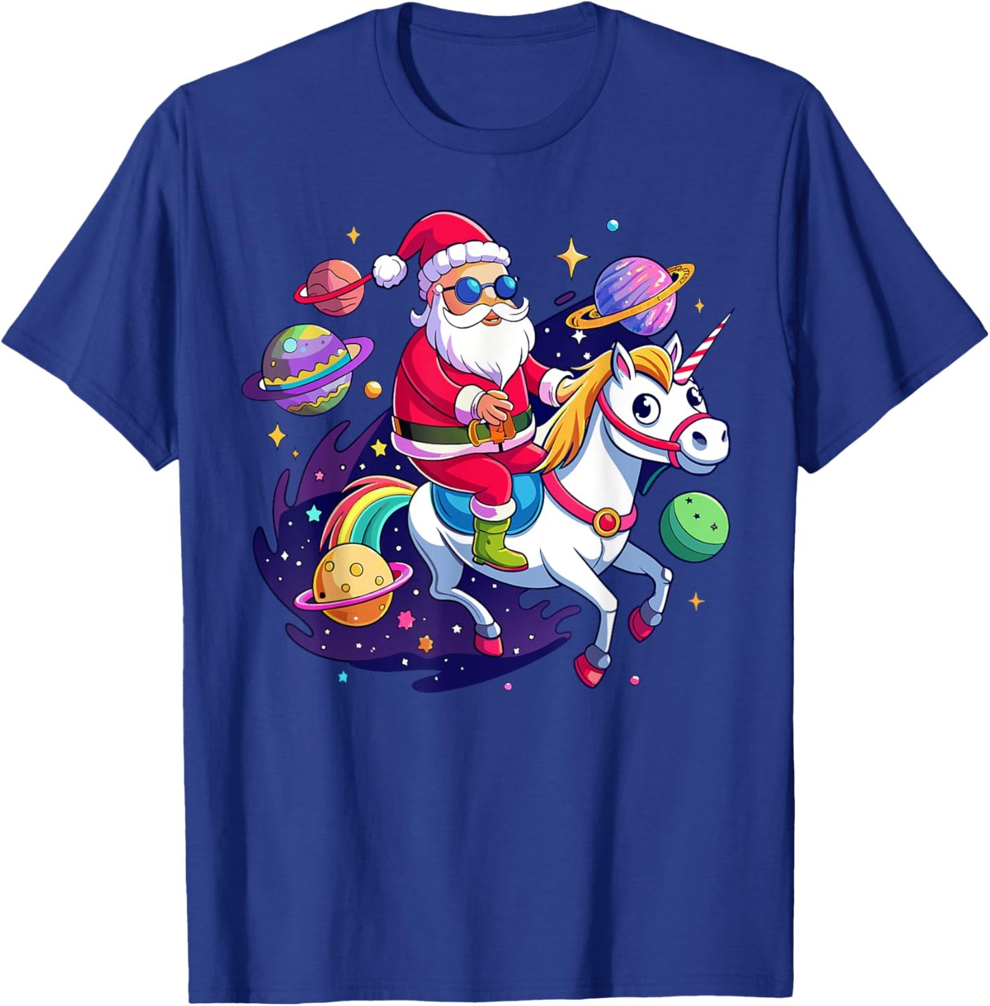 Christmas Santa Riding Unicorn Cute Xmas Holiday Girls Women T-Shirt - T-Shirt | Royal