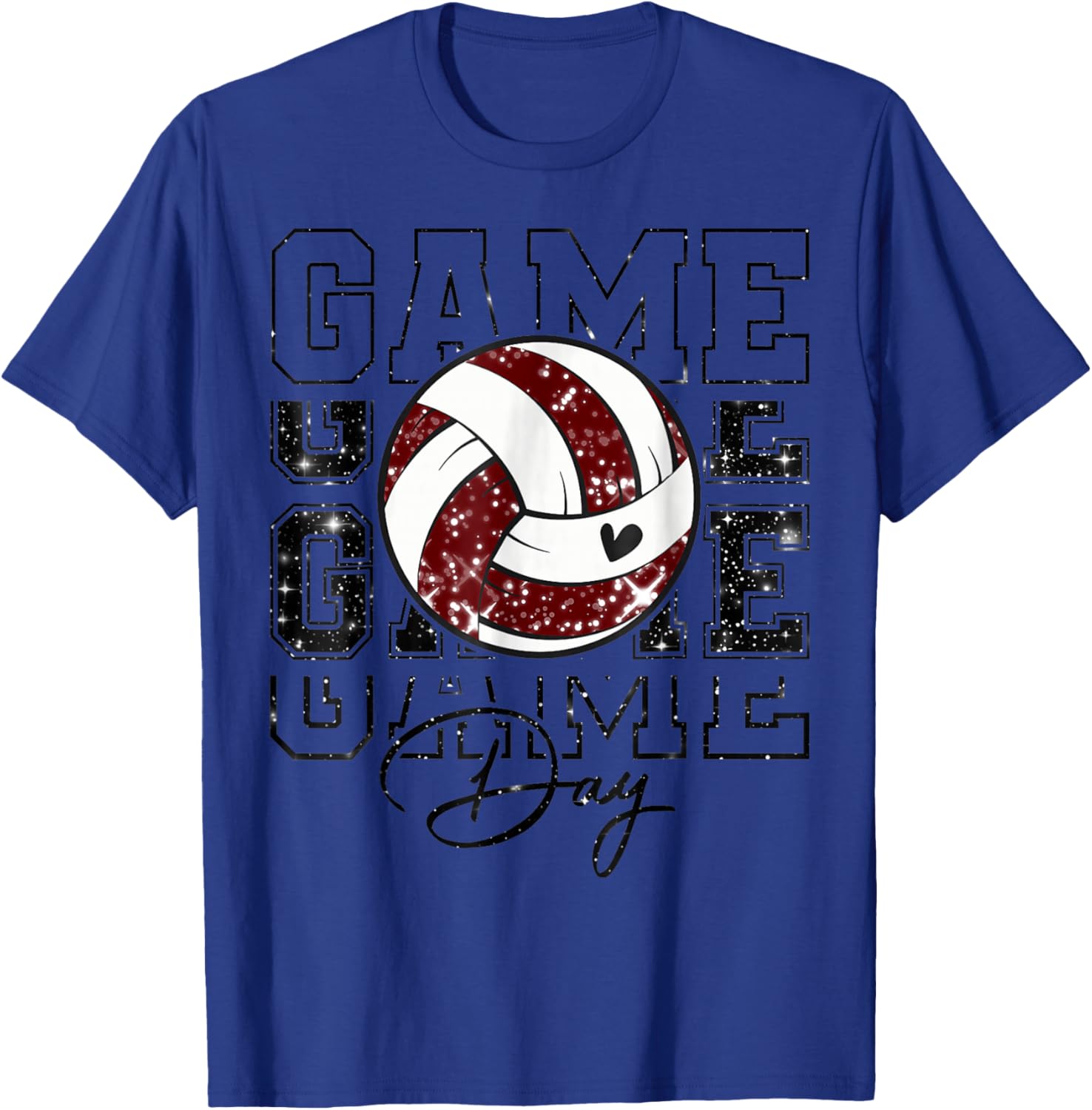 Volleyball Game Day Girls Volleyball Mom Maroon & White T-Shirt - T-Shirt | Royal