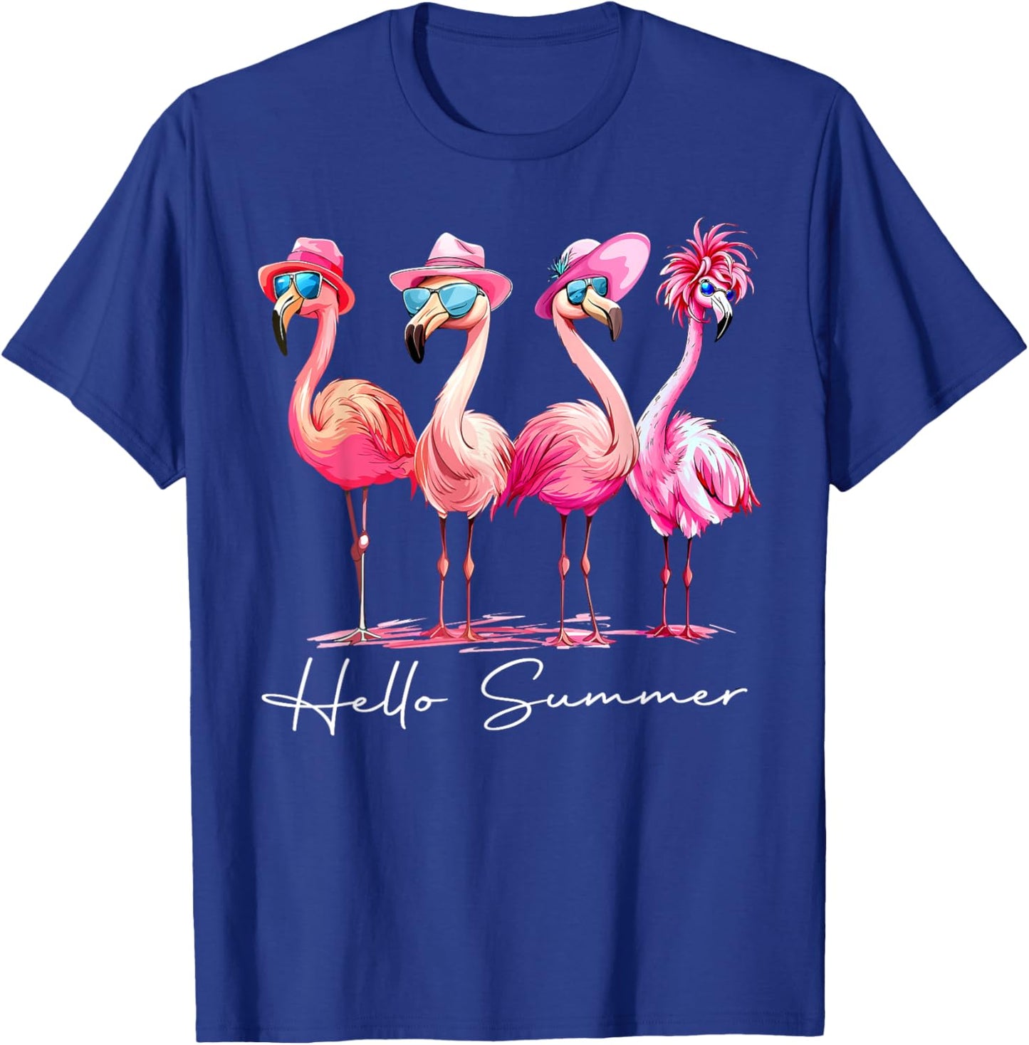 Hello Summer Flamingo Beach Vibes Vacation Tropical Funny T-Shirt - T-Shirt | Royal