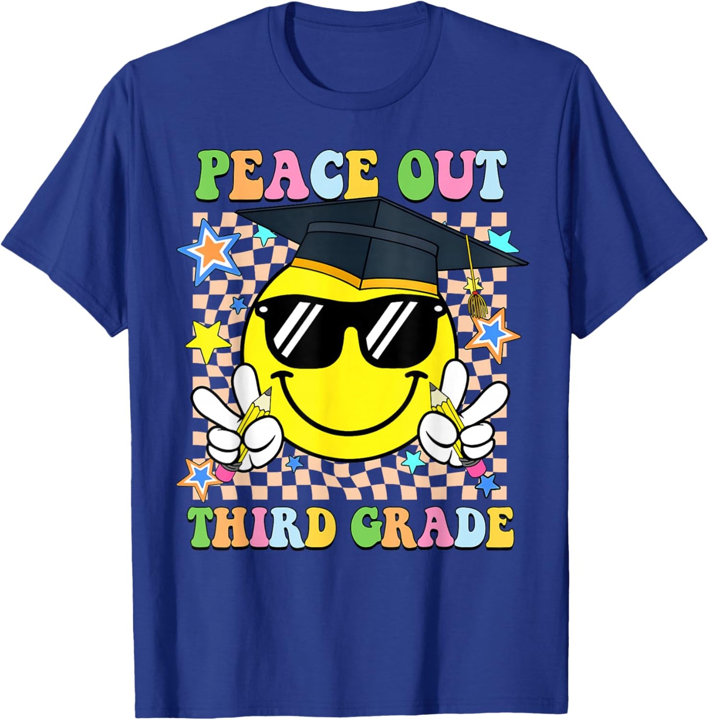 Peace Out Third Grade Smile Face Last Day Boy Girl Student T-Shirt - T-Shirt | Royal