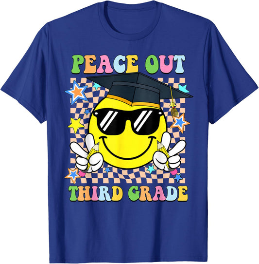 Peace Out Third Grade Smile Face Last Day Boy Girl Student T-Shirt - T-Shirt | Royal