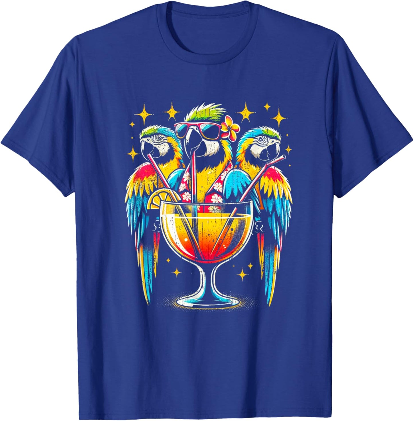 Parrots Drinking Margarita Tropical Birds Vacation Hawaiian T-Shirt - T-Shirt | Royal