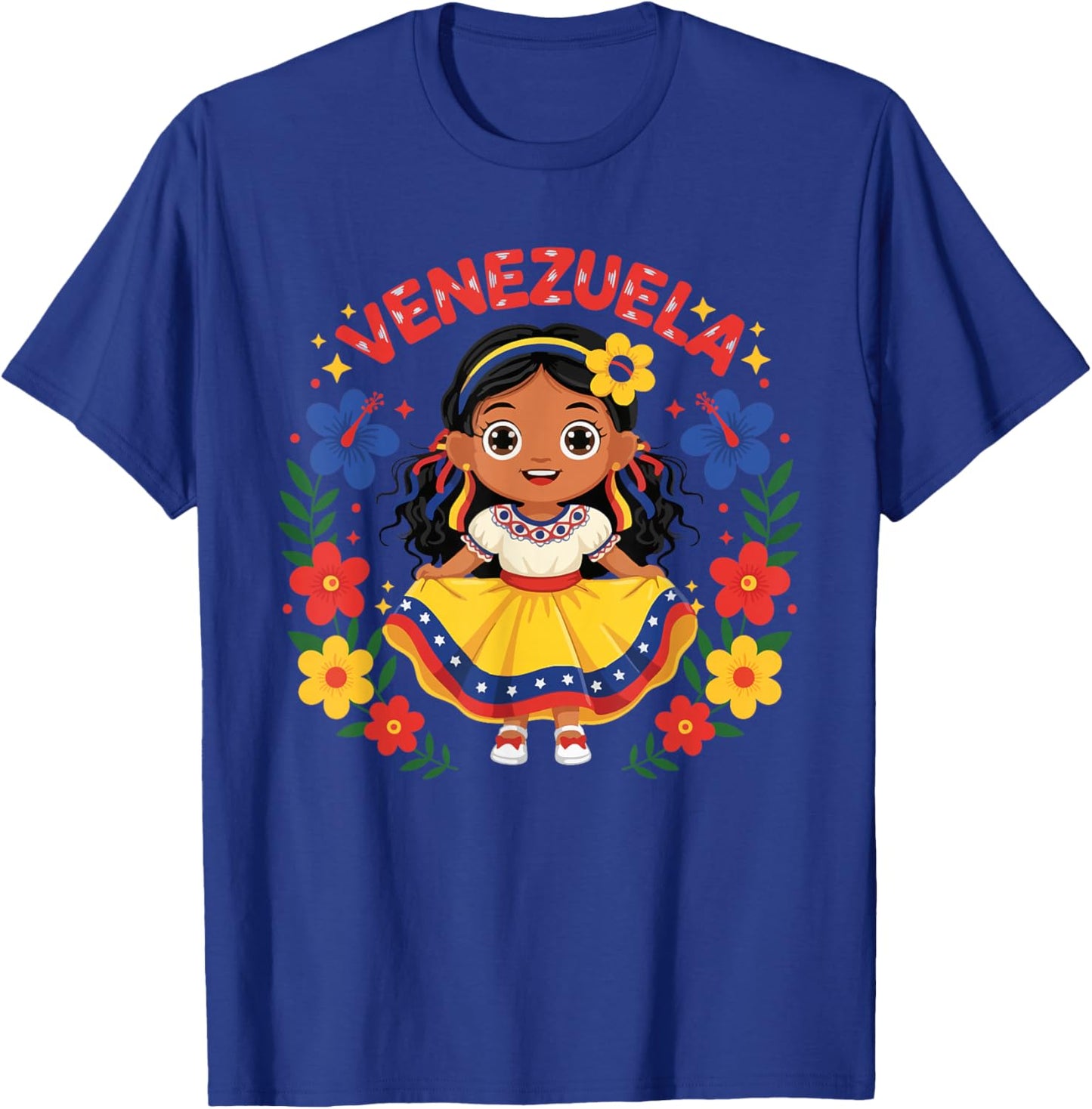 Venezuela Venezuelan Girl Traditional Dress Flowers T-Shirt - T-Shirt | Royal