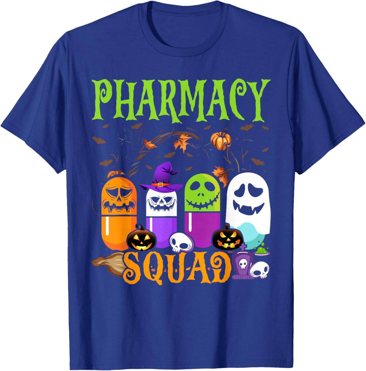 Funny Halloween Pills Pharmacy Squad Costume Pharmacist Tech T-Shirt - T-Shirt | Royal