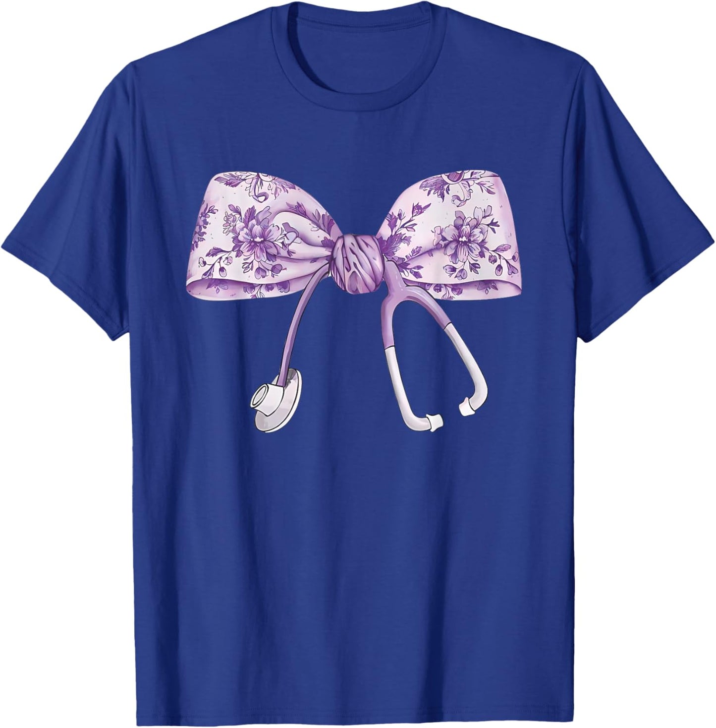 Cute Floral purple Coquette Bow Stethoscope Nurse Doctor T-Shirt - T-Shirt | Royal
