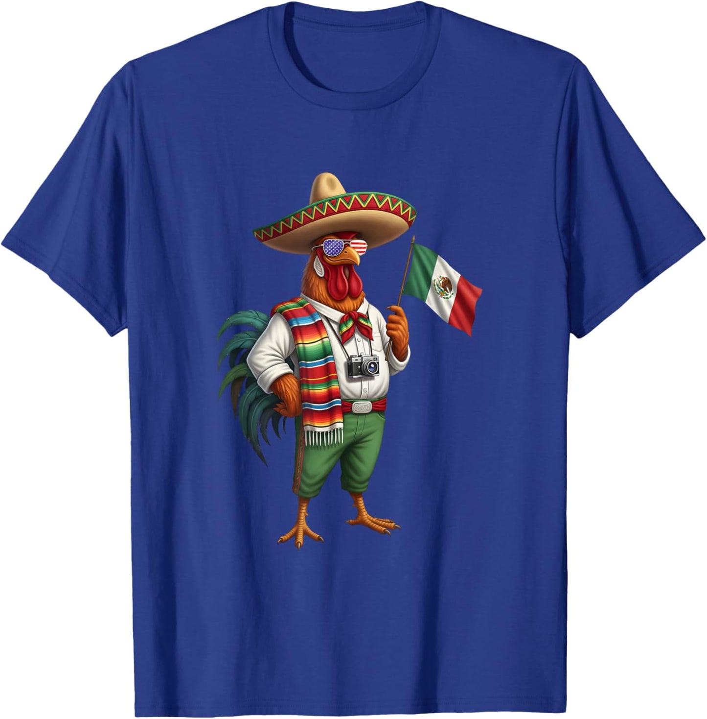 Mexican Rooster Chicken Mexico Flag American Sunglasses T-Shirt - T-Shirt | Royal