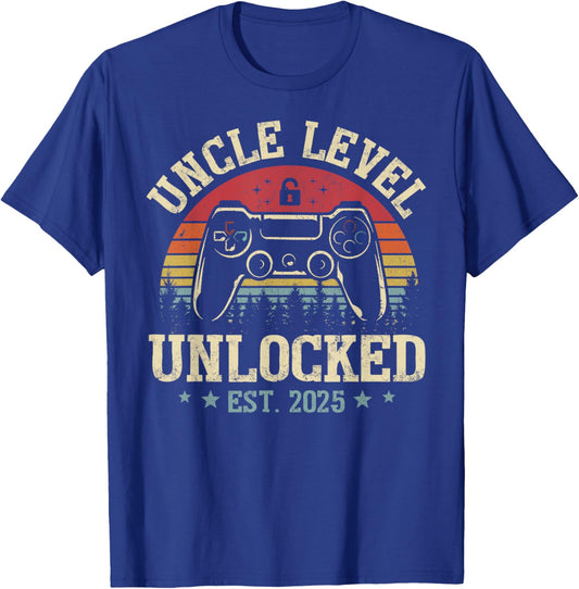 Vintage Uncle Level Unlocked Leveling Up To Uncle Est. 2025 T-Shirt - T-Shirt | Royal