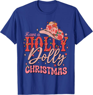 Funny Christmas Have A Holly Christmas Jolly Cowgirl Xmas - Black, -Adults, Short Sleeve, , Christmas Cowgirl , Size: Small T-Shirt - T-Shirt | Royal