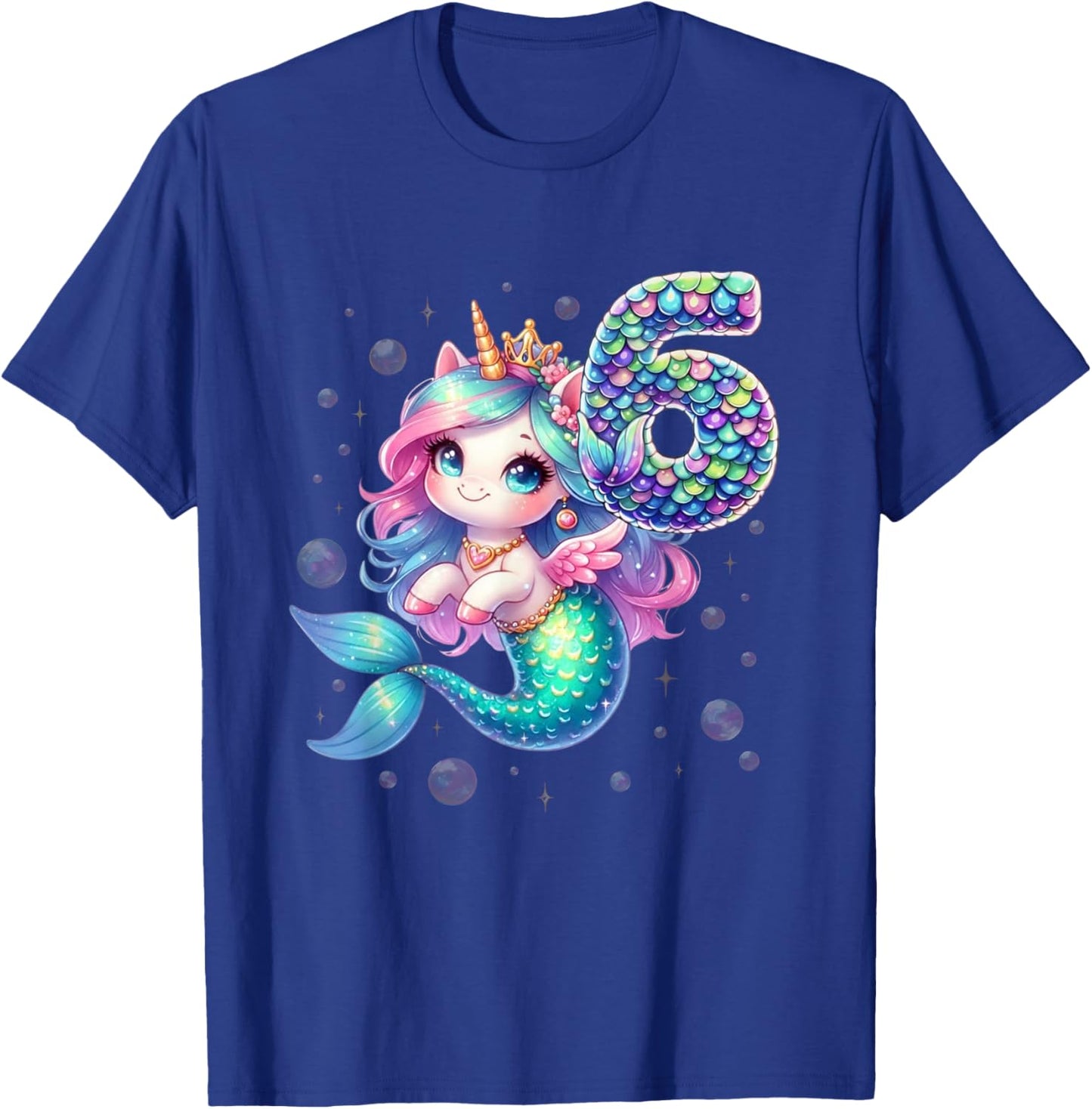 Unicorn Mermaid 6th Birthday 6 Year Old Party Girls Outfit T-Shirt - T-Shirt | Royal