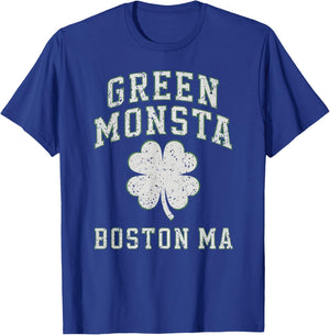 The Green Monsta Boston Irish Pride Distressed Clover T-Shirt - T-Shirt | Royal