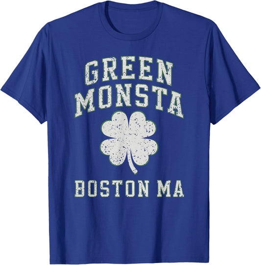 The Green Monsta Boston Irish Pride Distressed Clover T-Shirt - T-Shirt | Royal