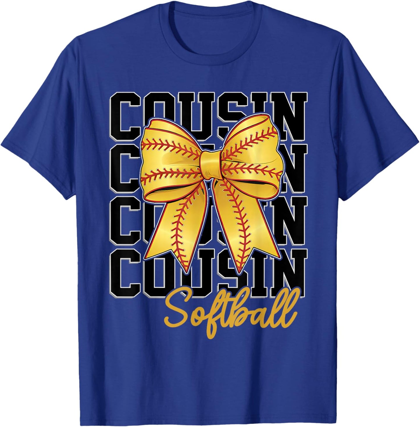 Softball Cousin Coquette Bow Biggest Fan Sport Lovers Girl T-Shirt - T-Shirt | Royal