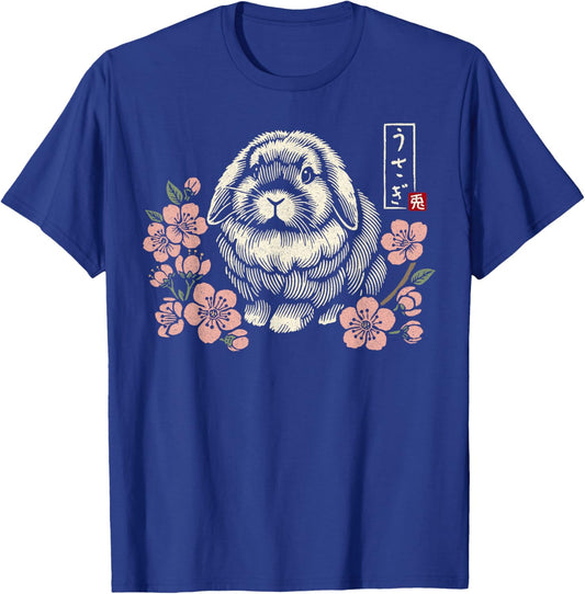 Holland Lop Rabbit Cute Bunny Japanese Cherry Blossom Floral T-Shirt - T-Shirt | Royal