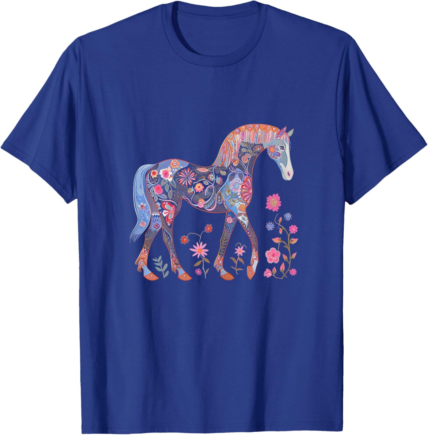 Horse Flowers Horseback Riding Equestrian Horse Girls Kids T-Shirt - T-Shirt | Royal